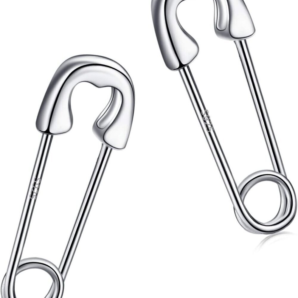 925 Sterling Silver Safety Pin Earrings Punk Style Paperclip Earrings Unisex - S